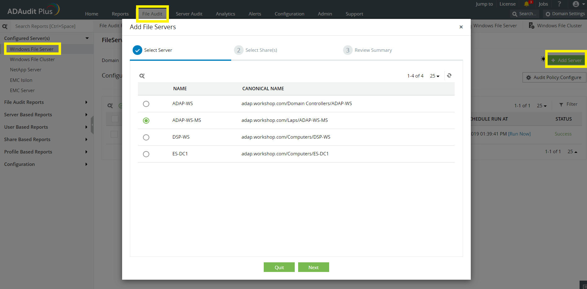 Konfiguracja serwerów plików Windows w ADAudit Plus
