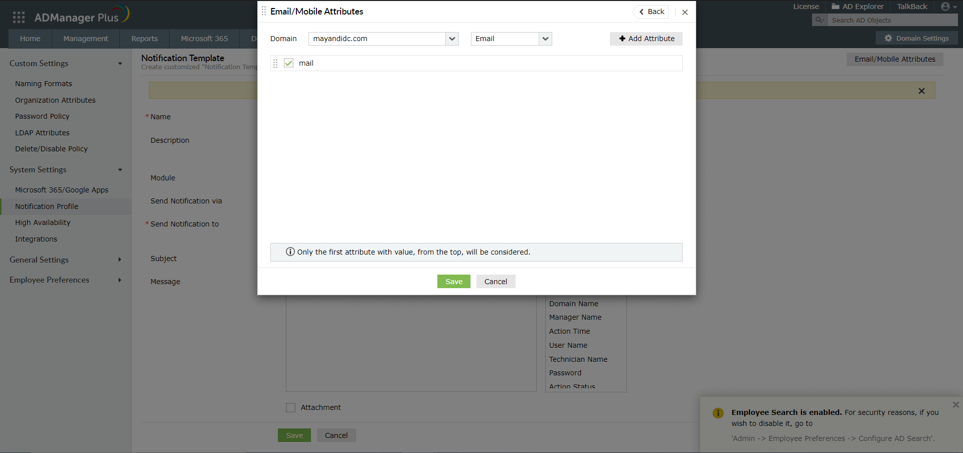 Profil powiadomienia