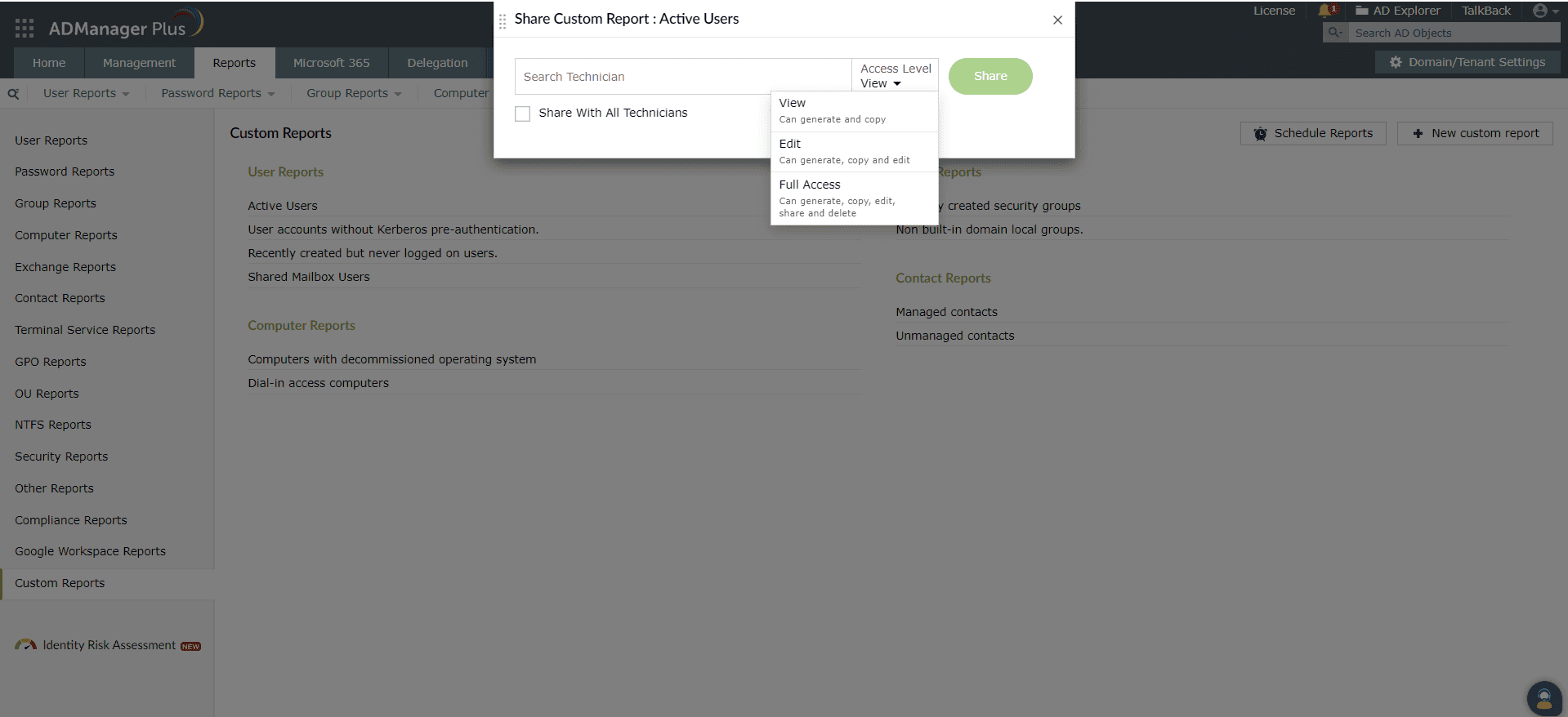 Udostępnij niestandardowe raporty