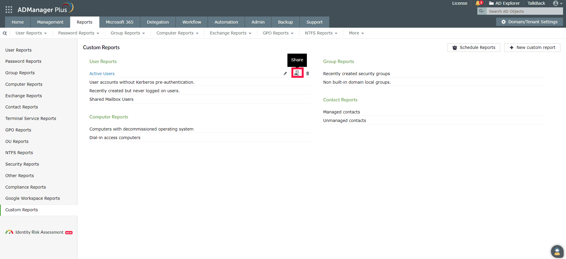 Udostępnij niestandardowe raporty