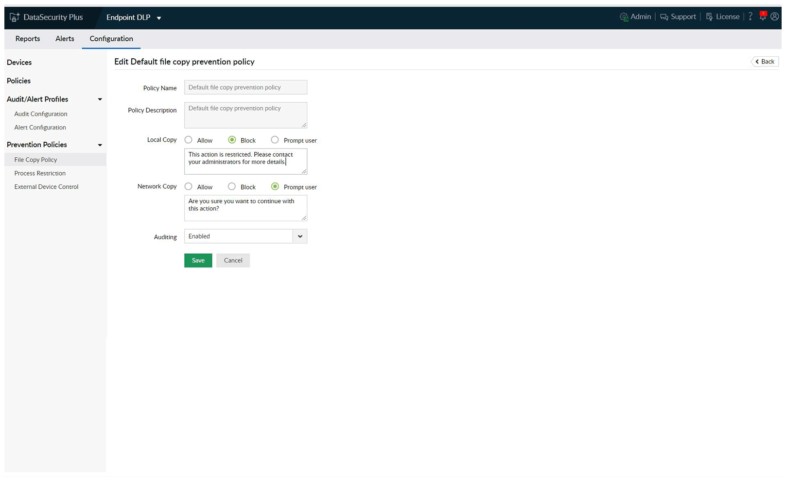 alerty dotyczące ochrony przed utratą danych