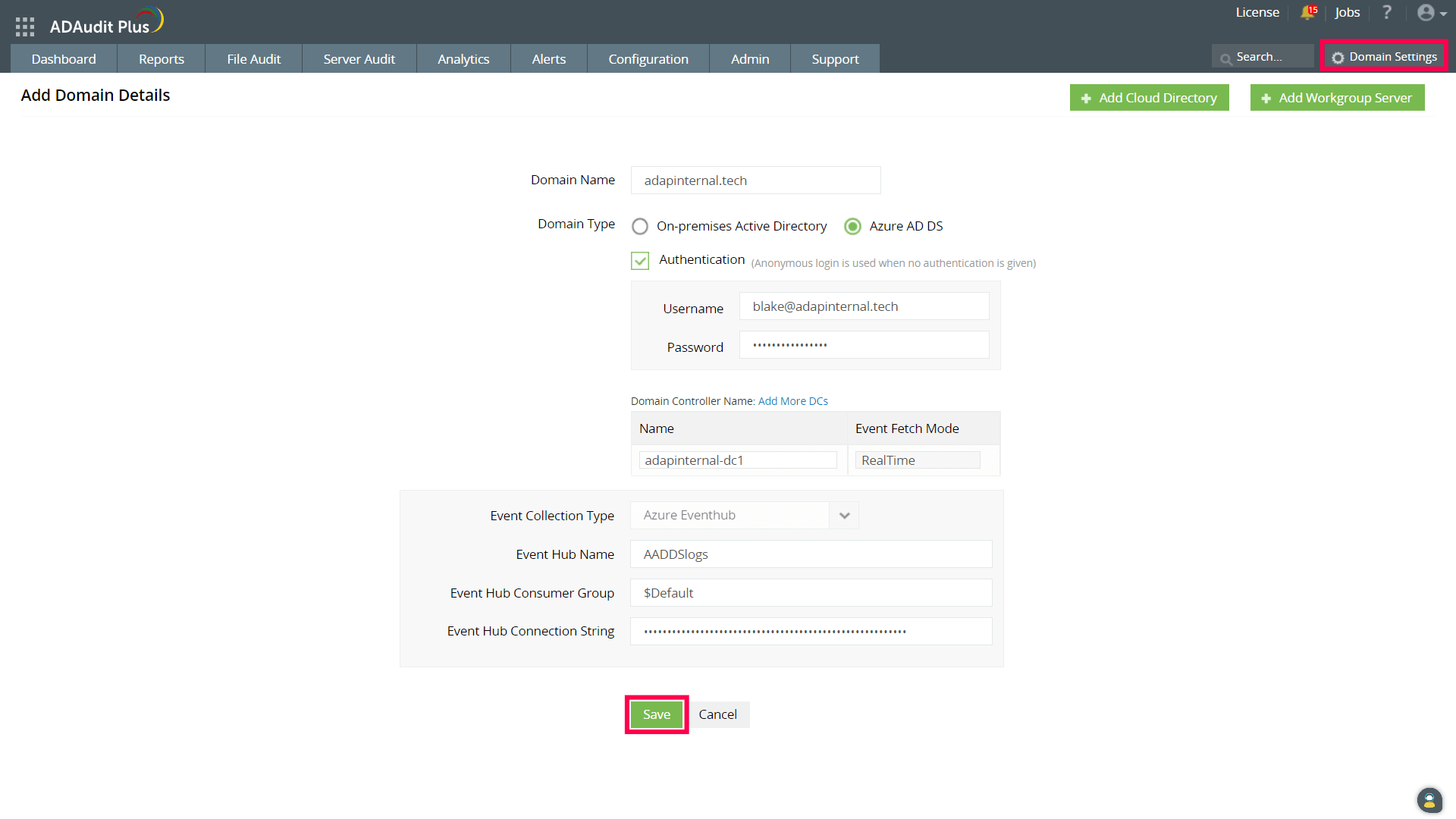 Configure Azure AD DS in ADAudit Plus