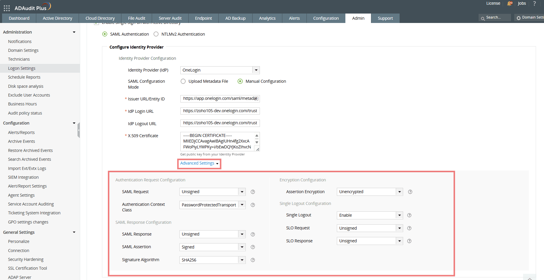 Configure OneLogin in ADAudit Plus