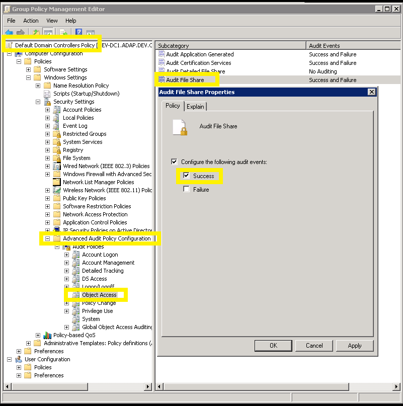 Configure advanced audit policies