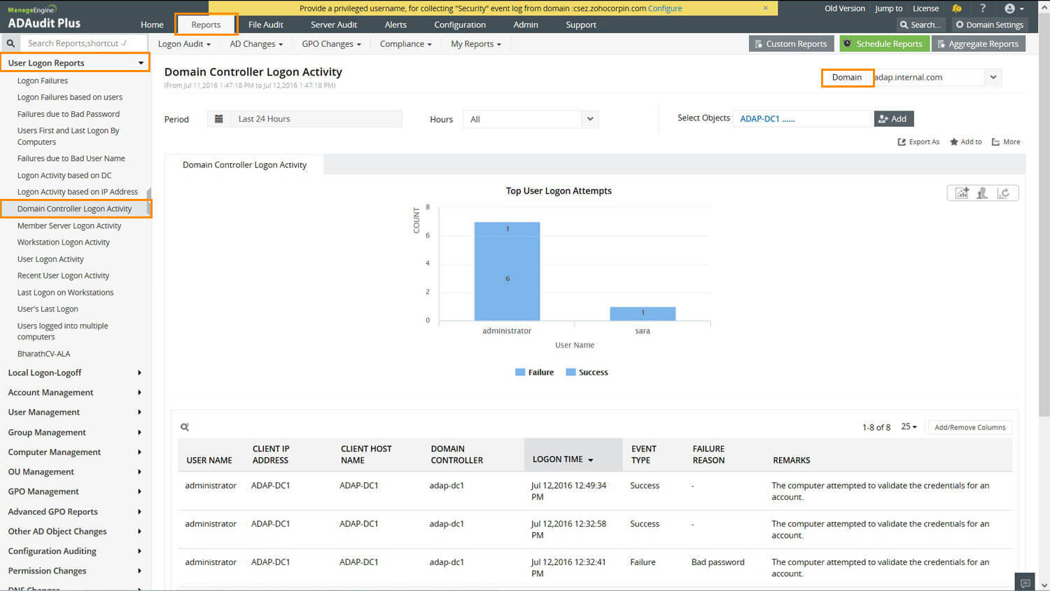 How to audit domain controller logon activity ManageEngine ADAudit Plus
