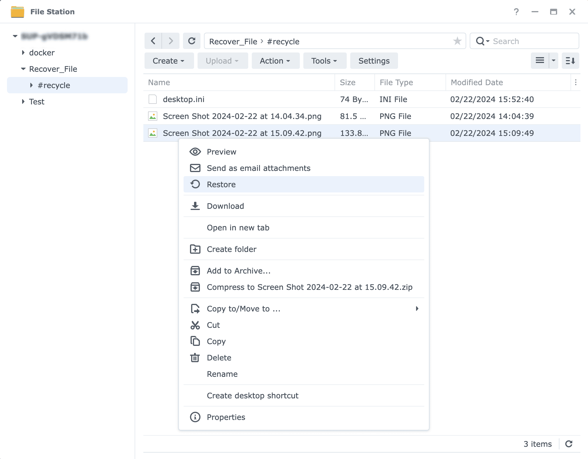 Properties of a deleted file in Recycle Bin