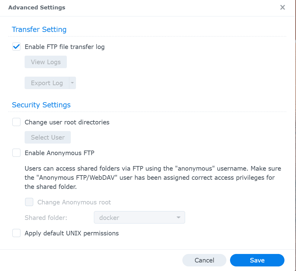 Enabling FTP file transfer log