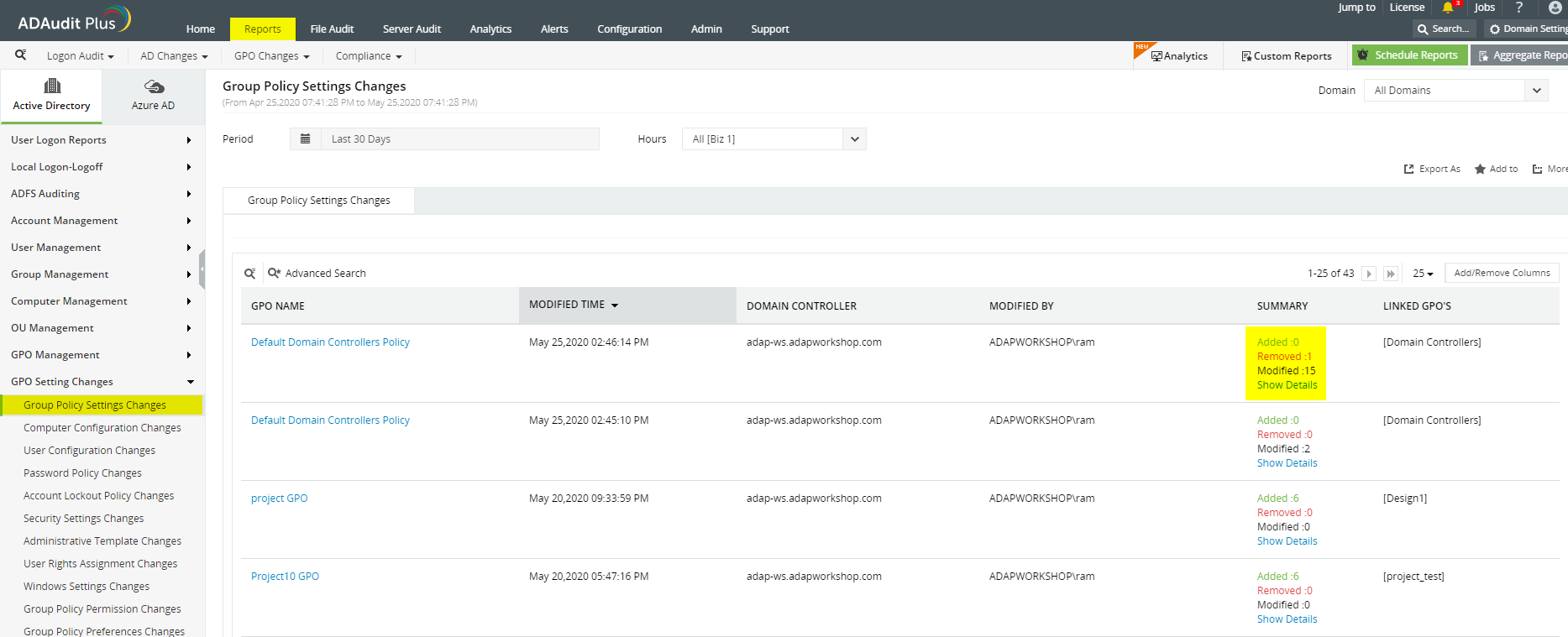 How to track group policy changes ManageEngine ADAudit Plus