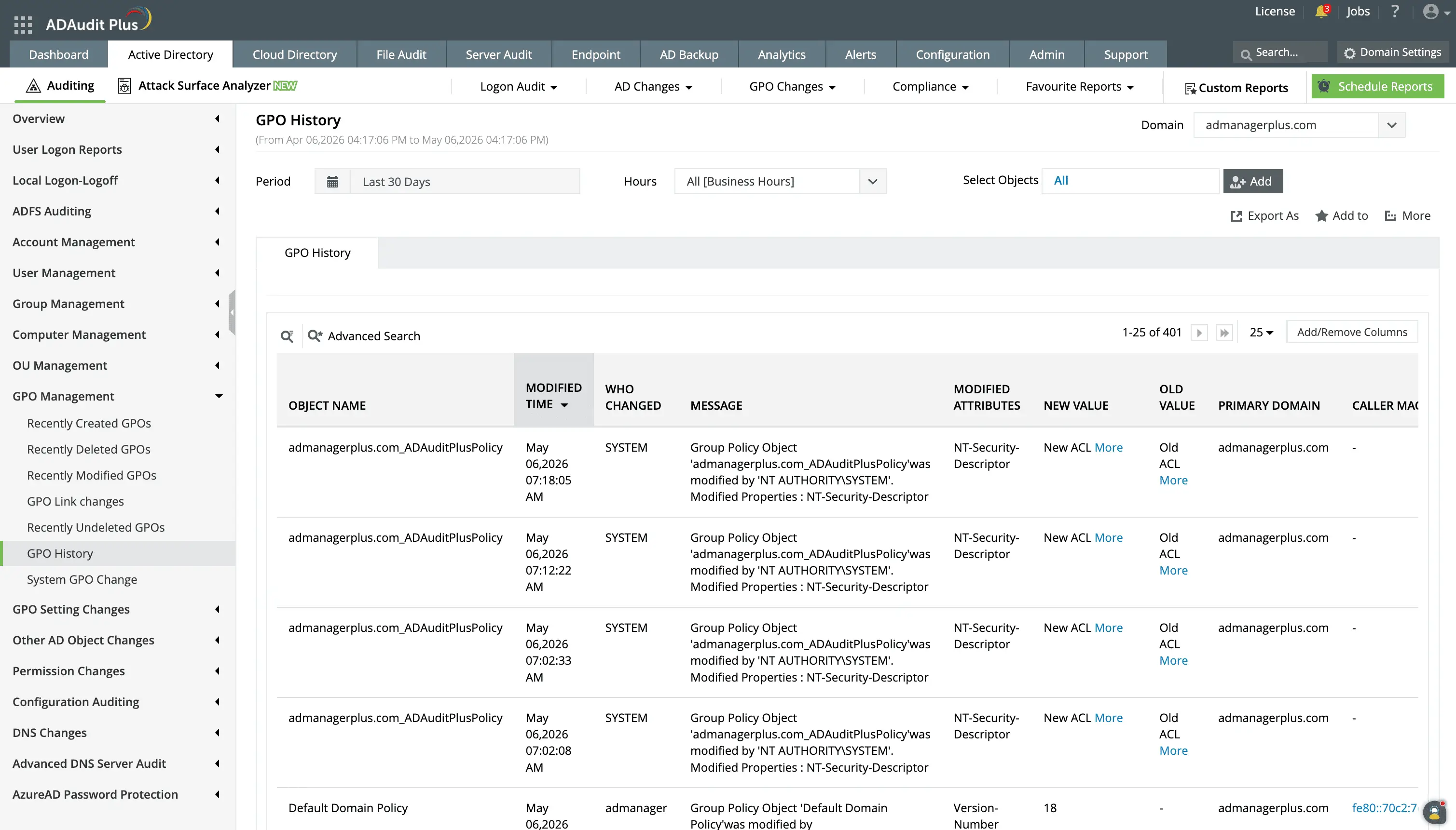 Alert on Group Policy and schema changes
