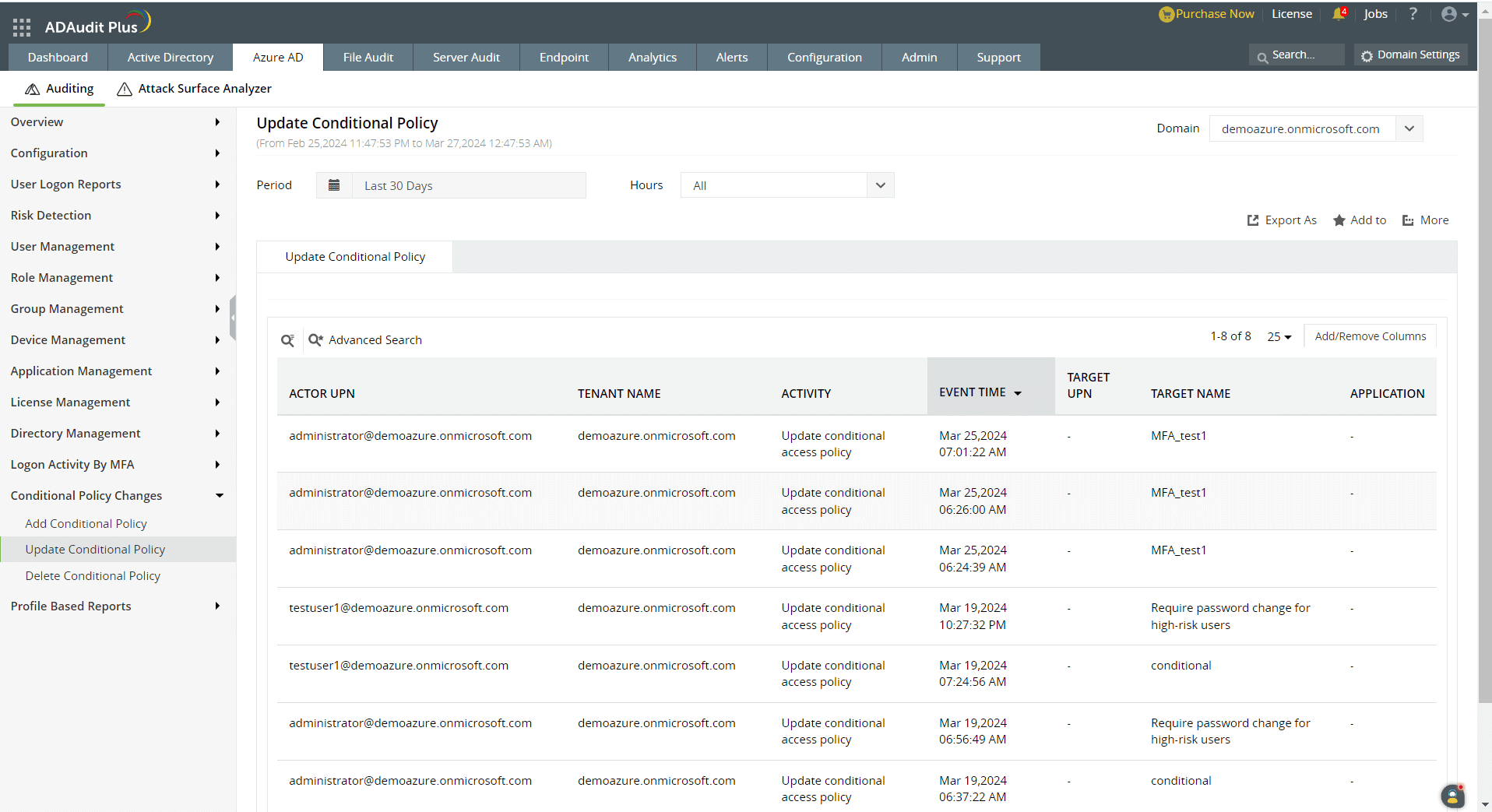 Audit conditional policy changes