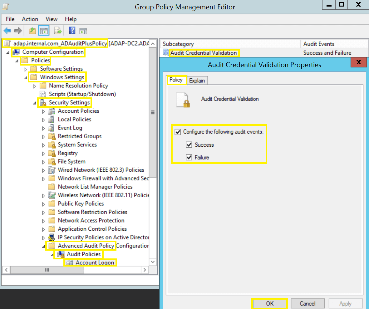 Steps to configure advanced audit policy setting