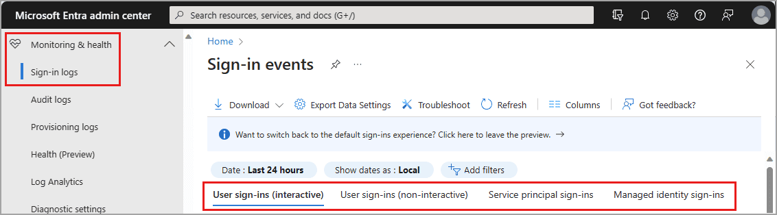Entra ID (Azure AD) sign-in logs