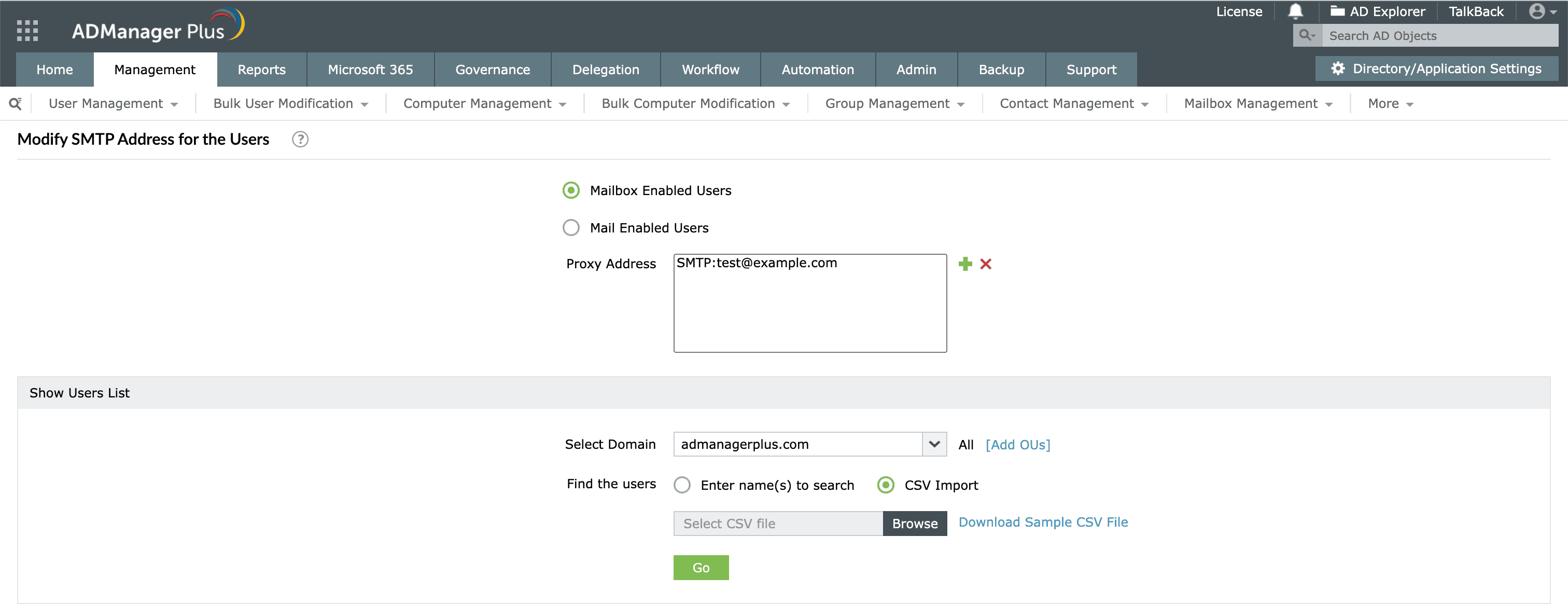 Adding an email alias in Active Directory using ADManager Plus