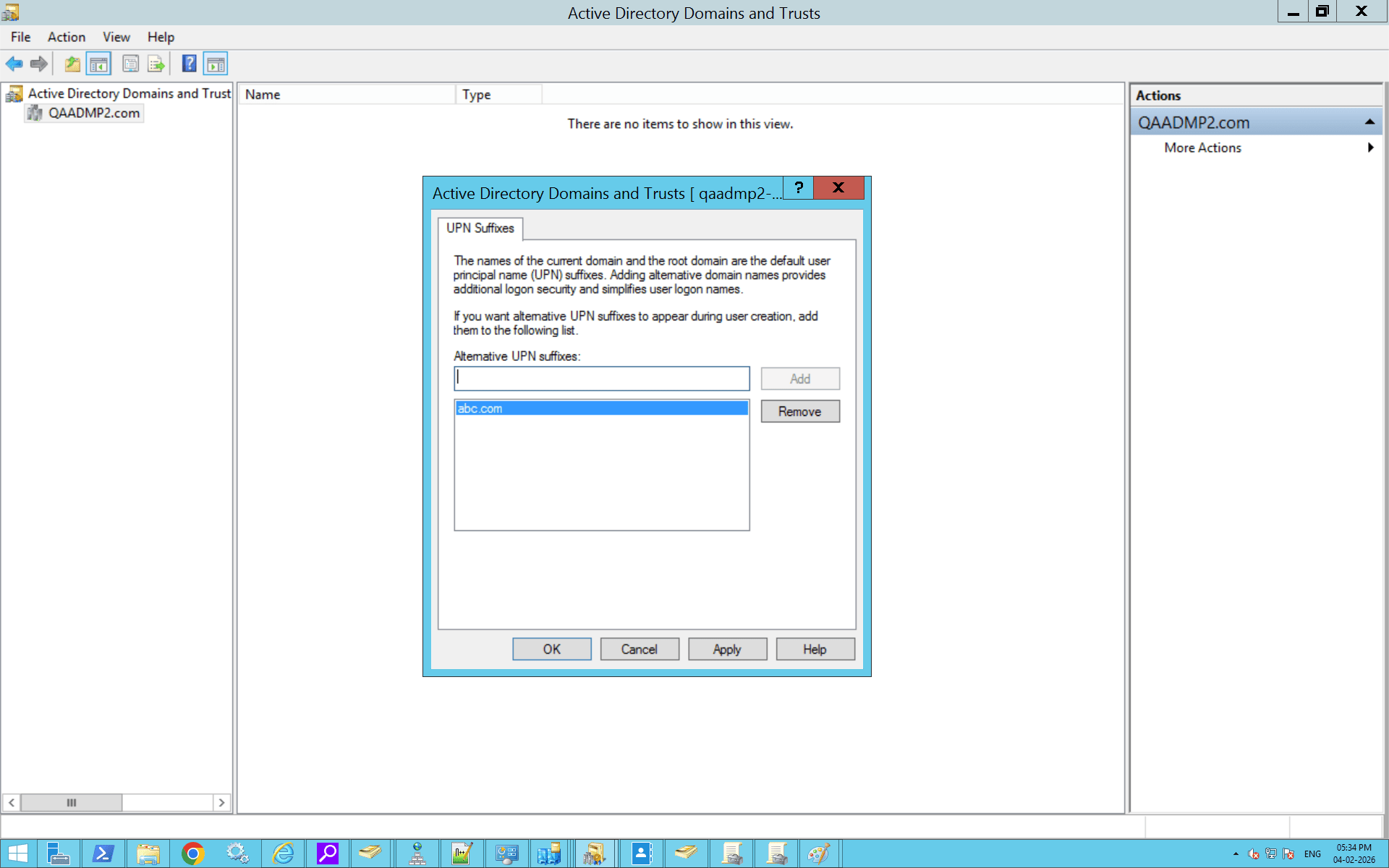 How to add UPN suffixes in Active Directory Domains and Trusts.