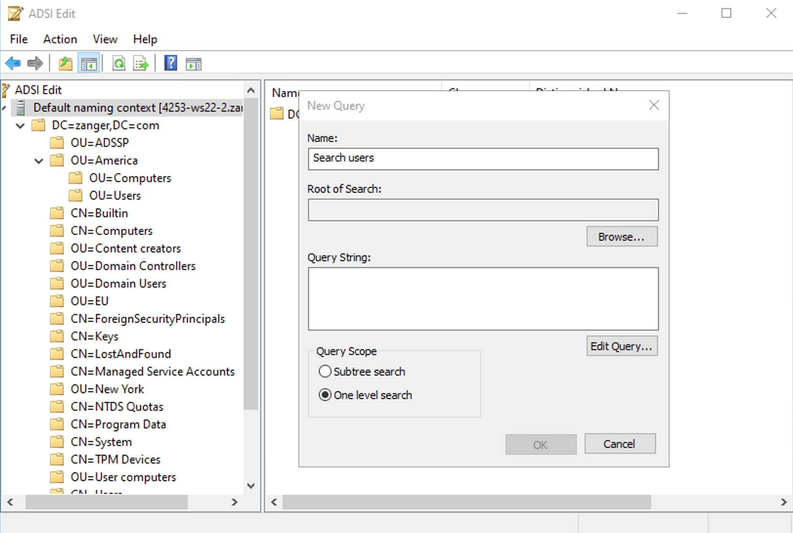 Building a new query to search for objects in ADSI Edit