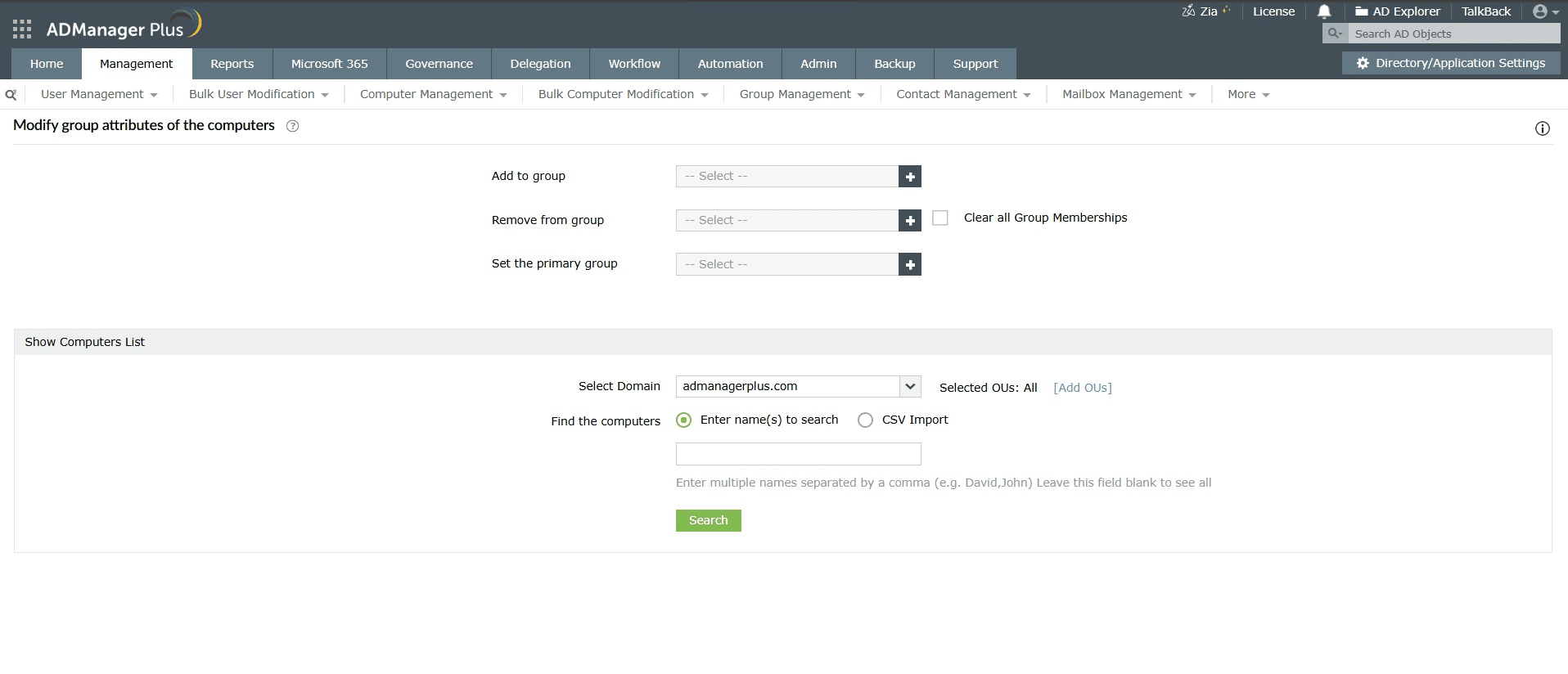 How to bulk modify group attributes of the computers in Active Directory using ADManager Plus