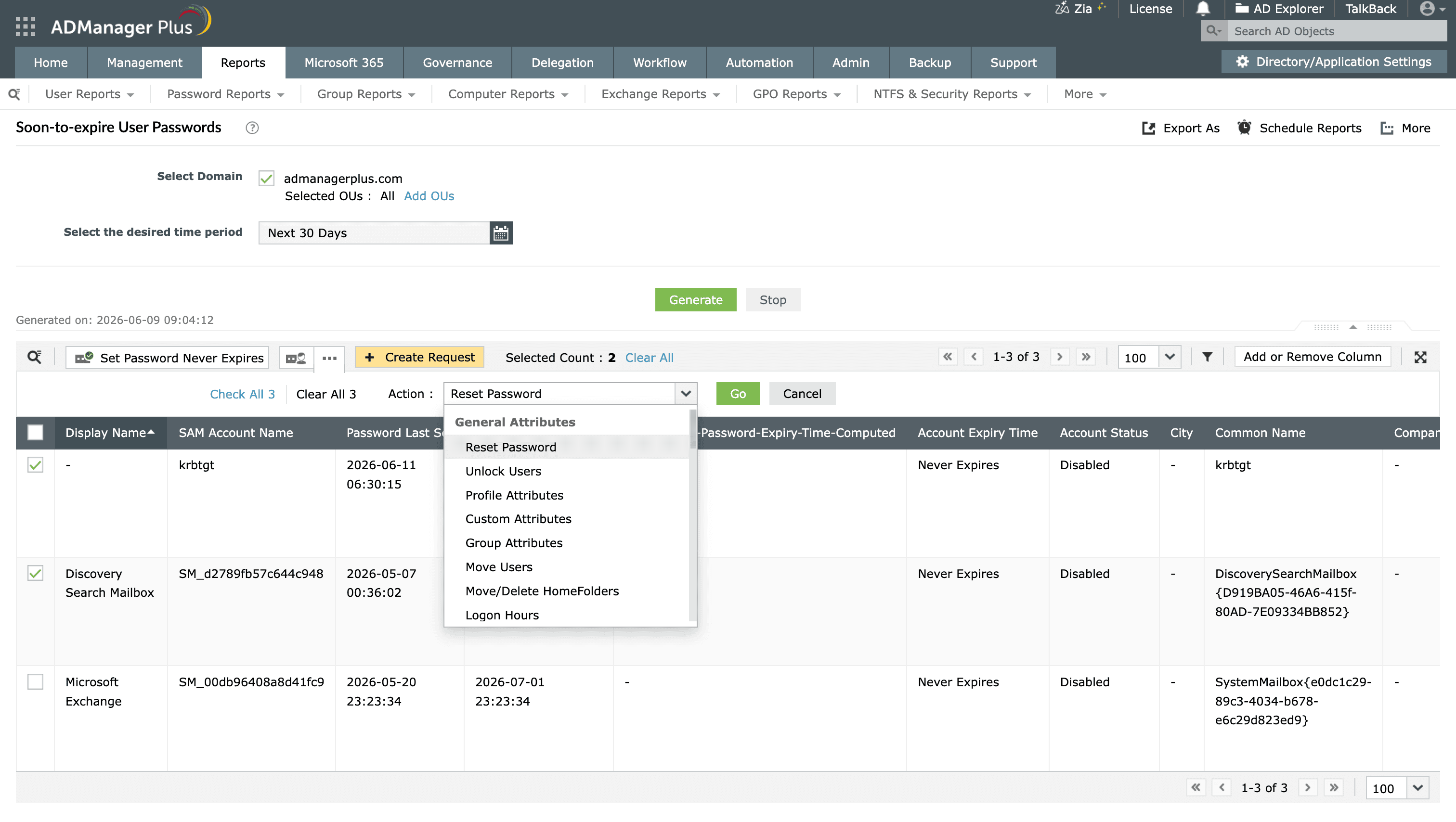 Resetting passwords for multiple users in bulk using ADManager Plus.