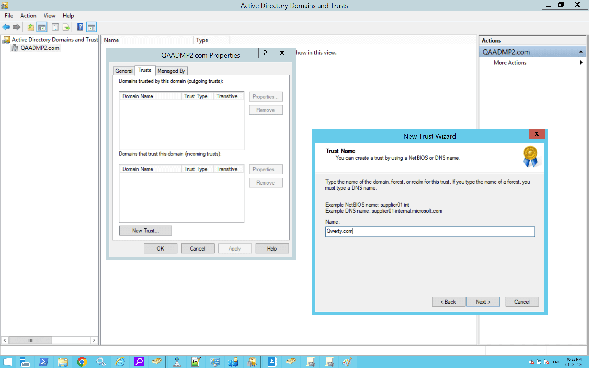 How to create an Active Directory domain trust relationship.
