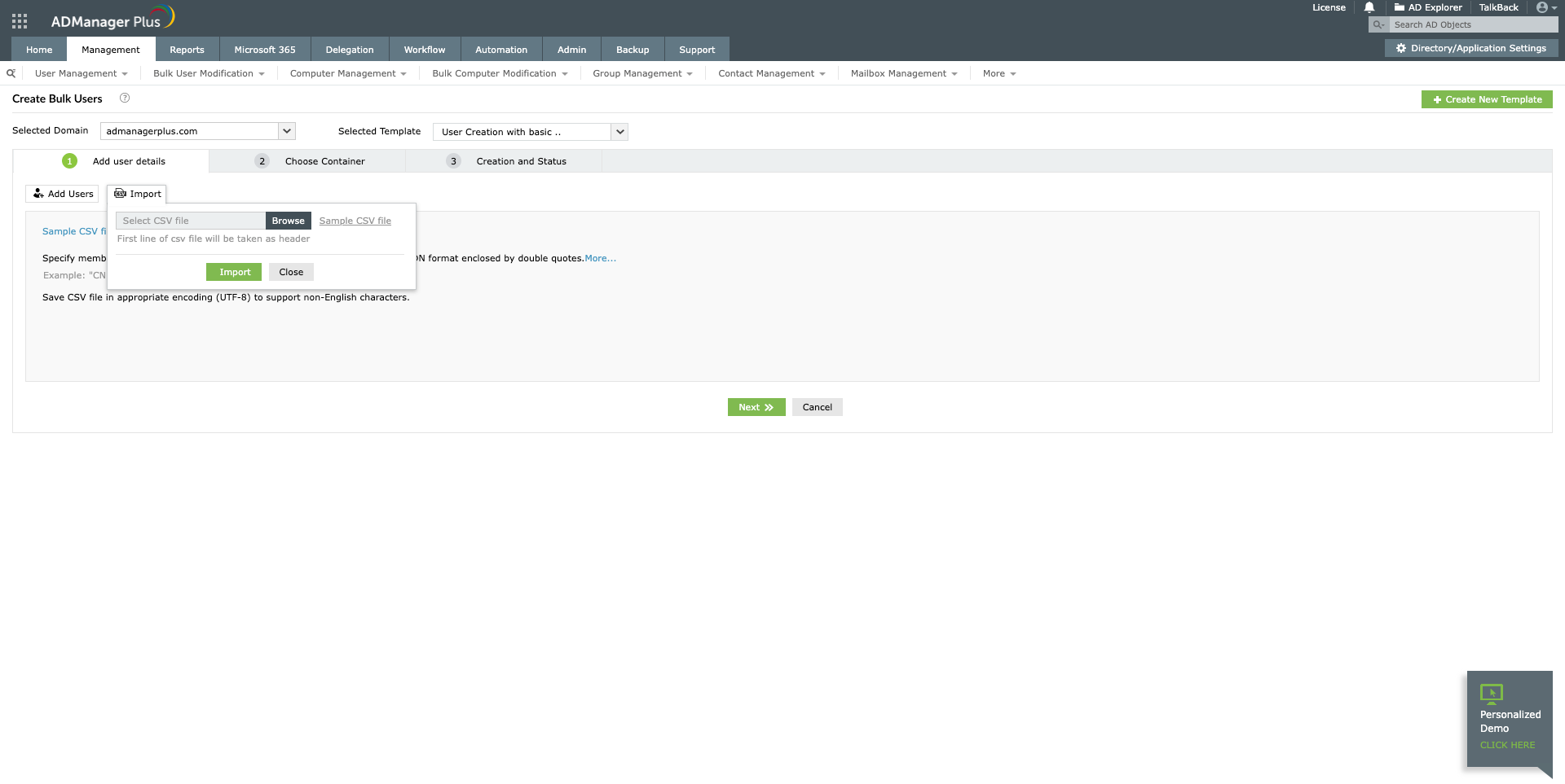 Create new Active Directory users using PowerShell and ADManager Plus