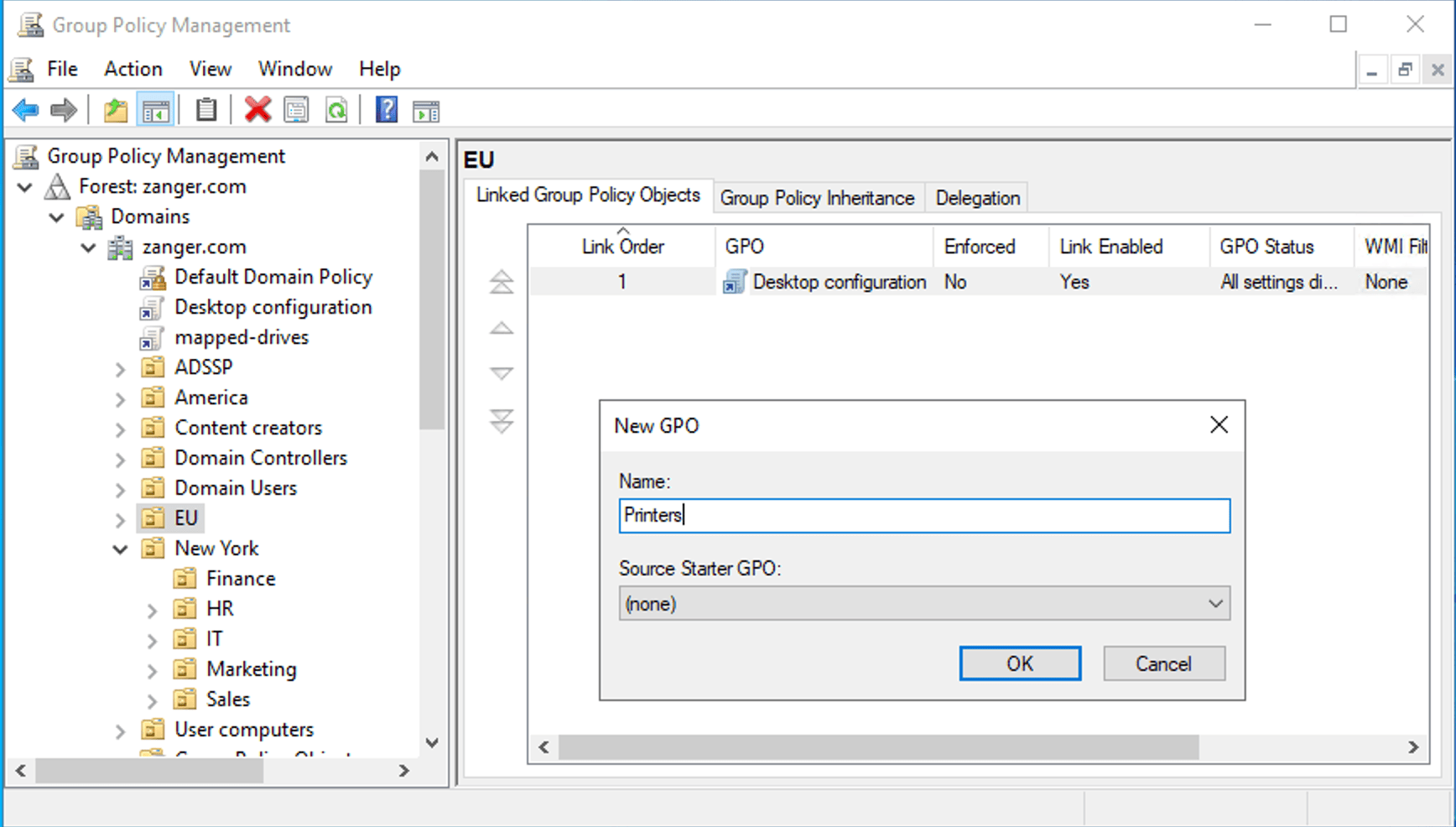 Creating a new GPO for deploying Printers using GPMC