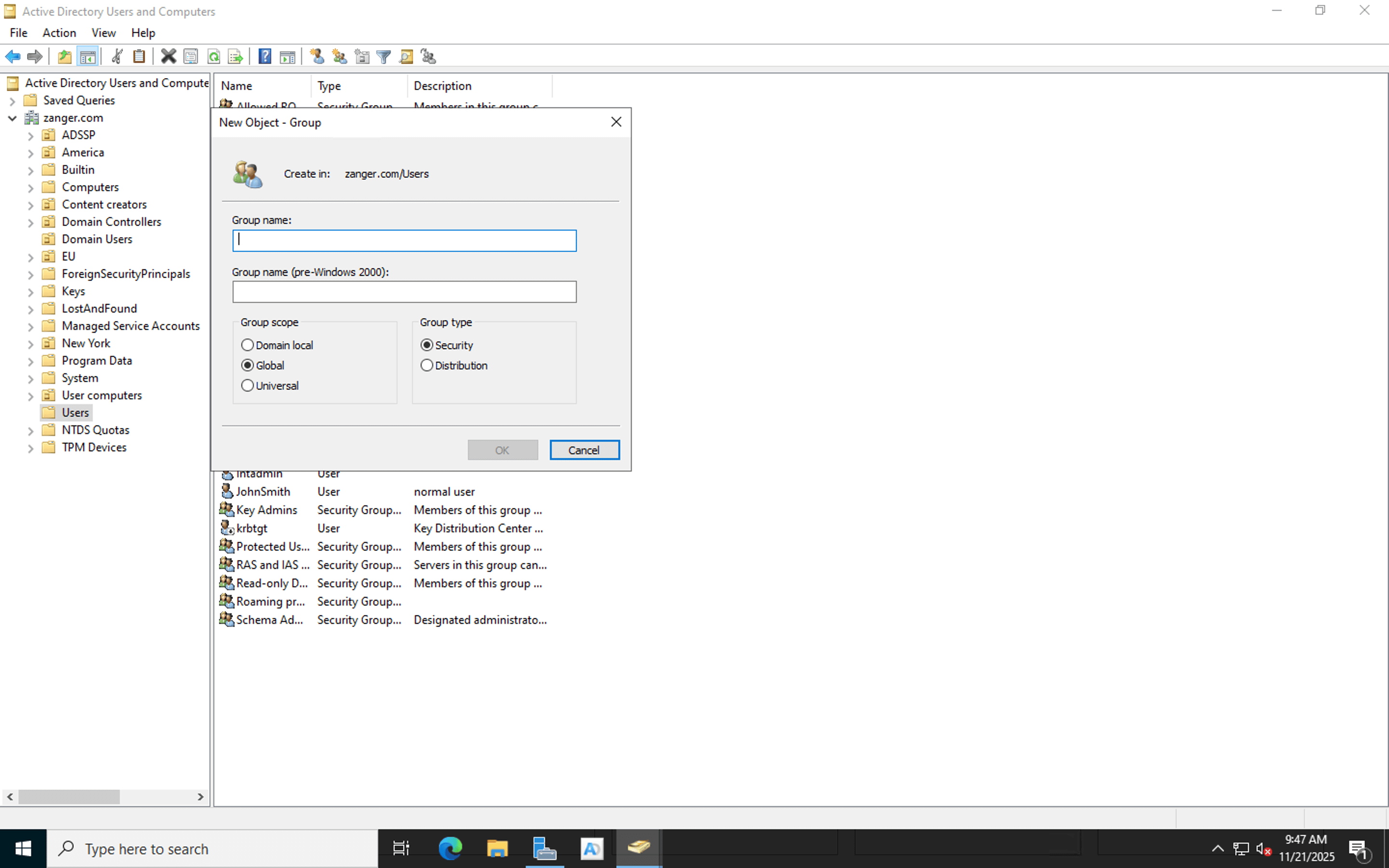 Learn how to create a security group in Active Directory using ADUC.