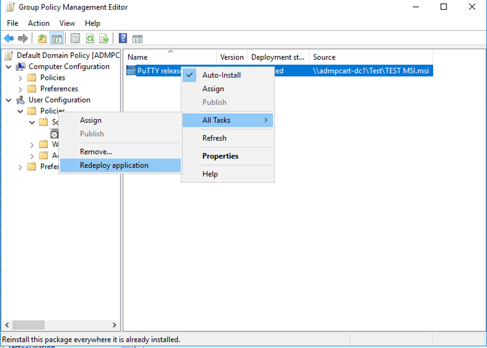 How to redeploy an application with a GPO using the GPMC