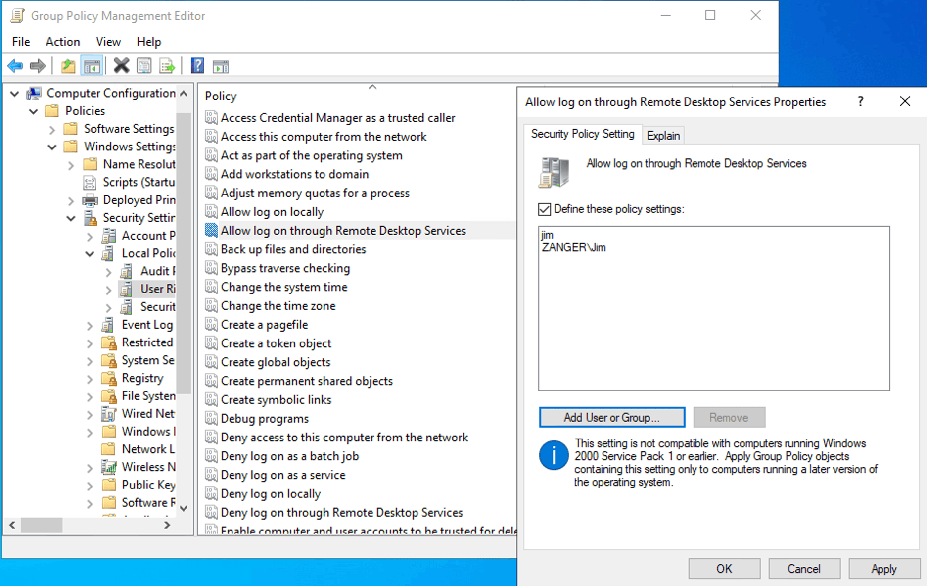 Enabling RDP using Restricted Groups.