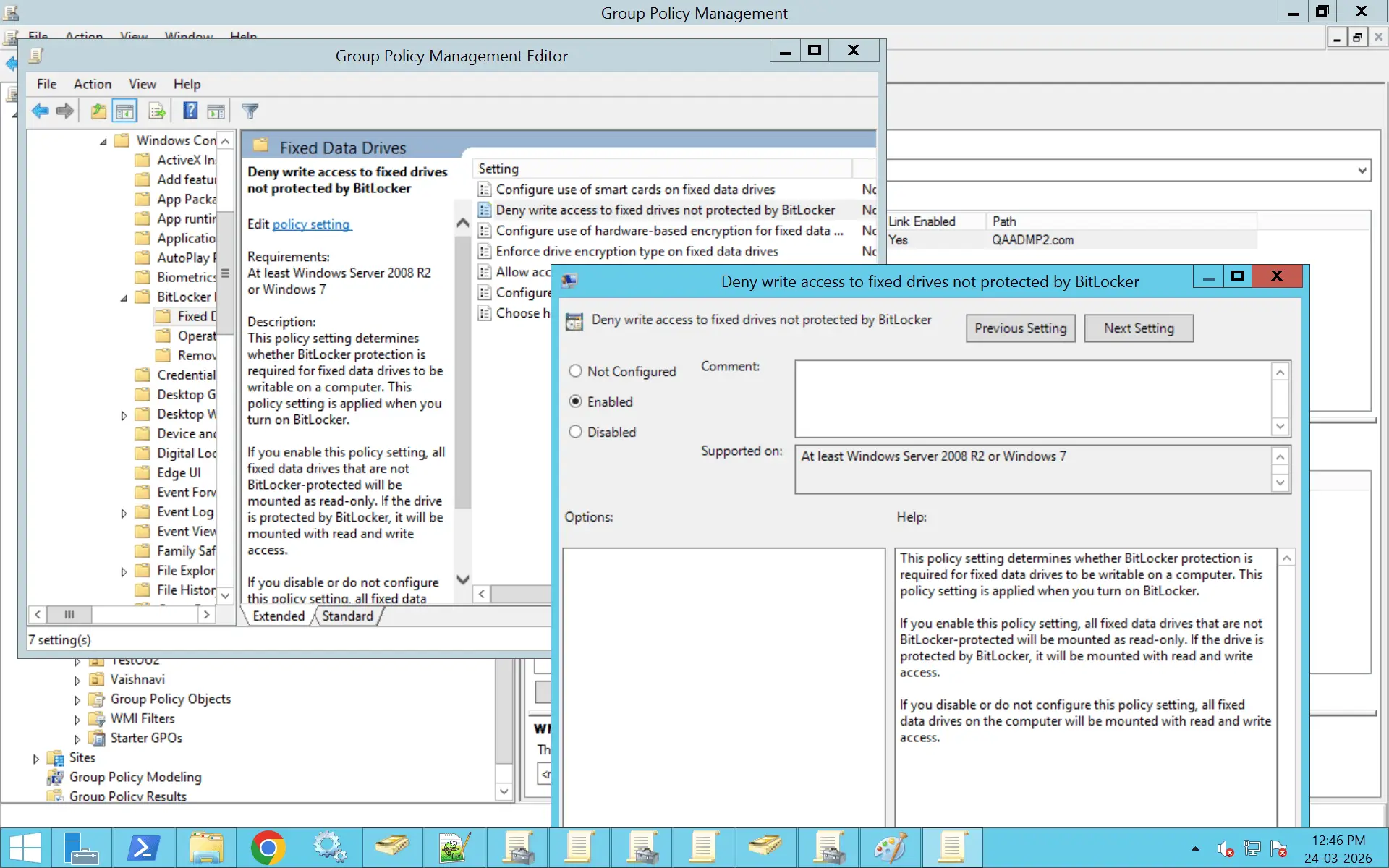 A comprehensive image showing how to enforce BitLocker on fixed and removable drives