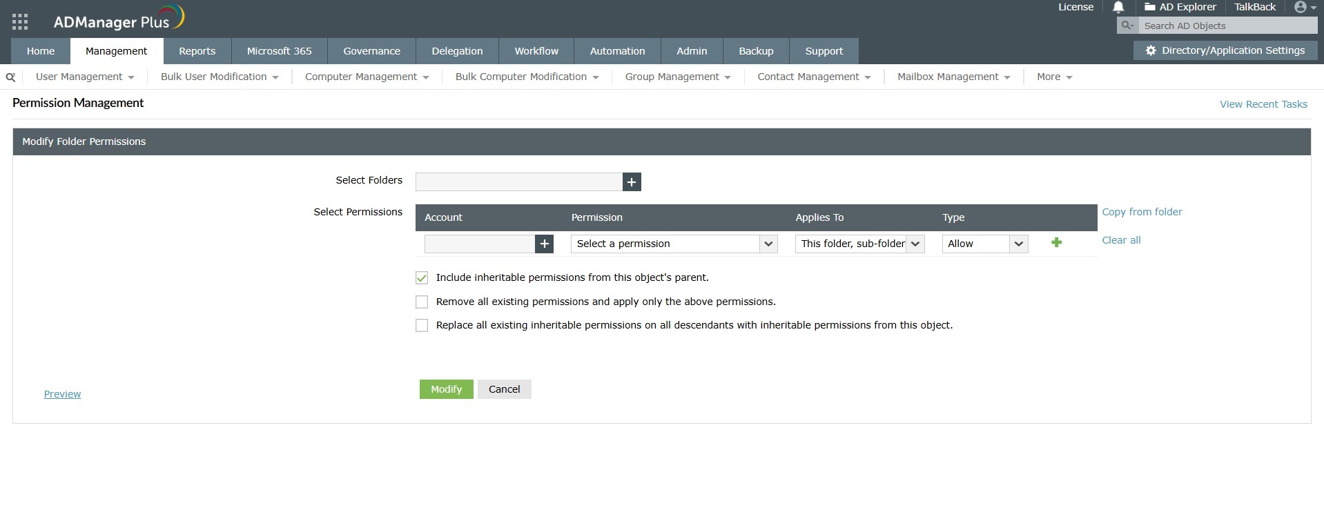 How to manage NTFS permissions in Active Directory using ADManager Plus