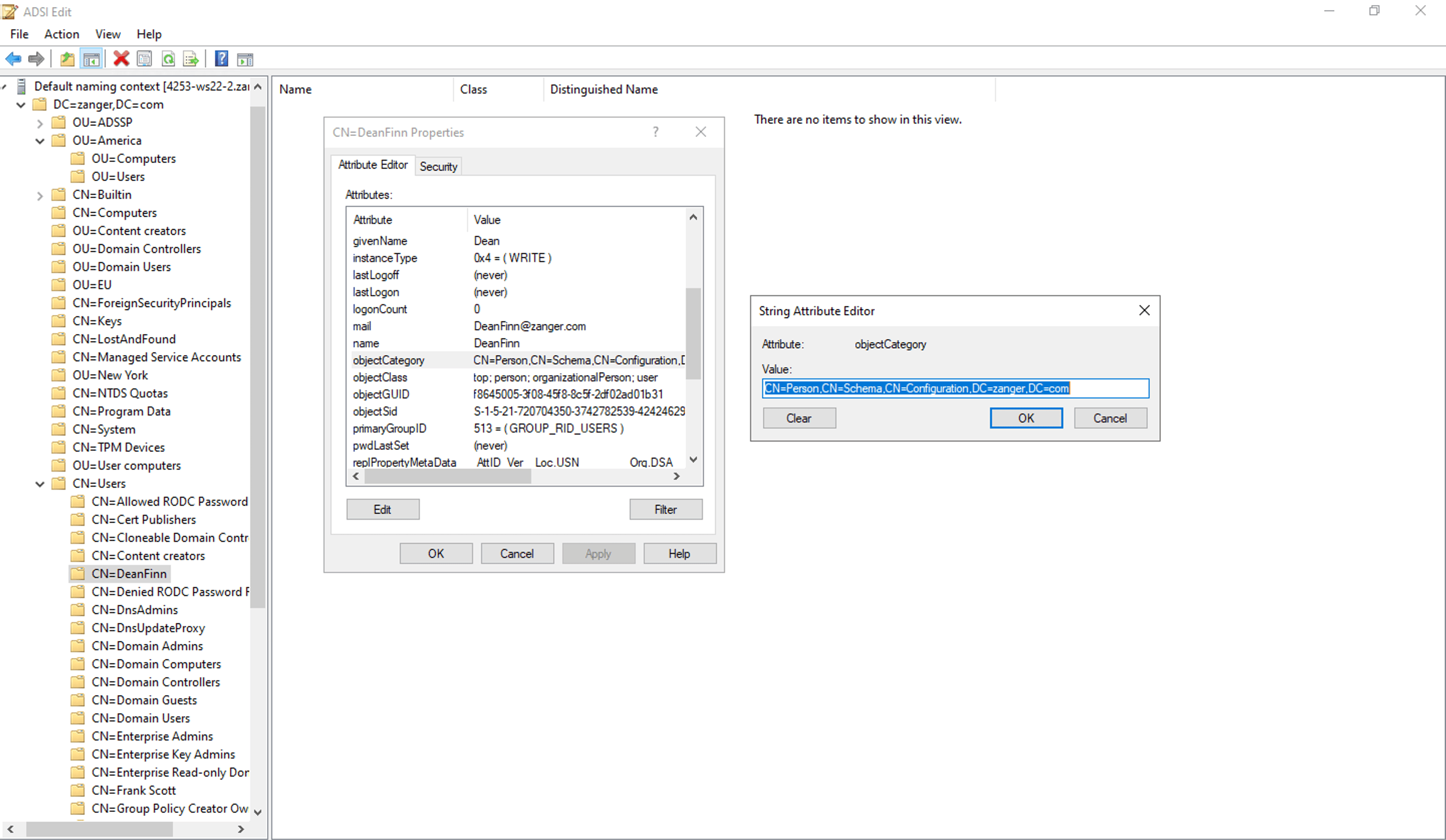 Editing a user user object in ADSI Edit