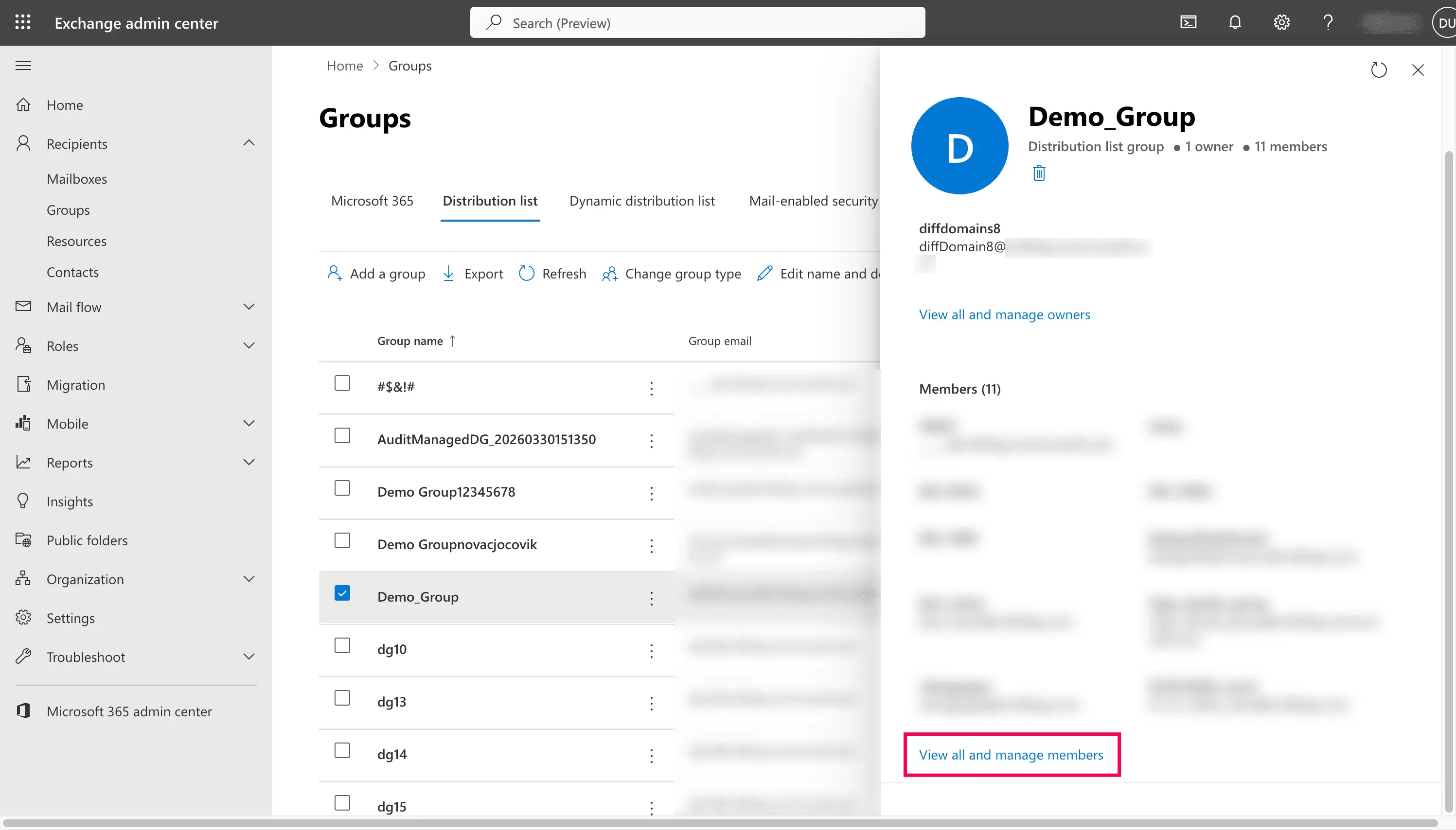 Adding members to a distribution group in the Exchange admin center