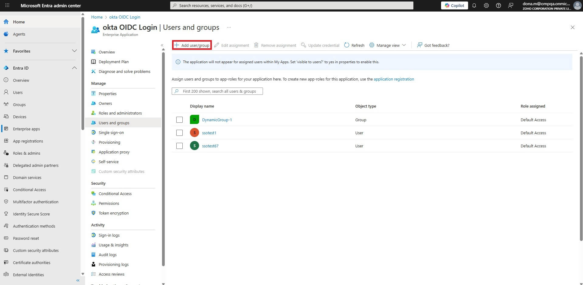 Assigning an application role to a service principal using the Microsoft Entra admin center.