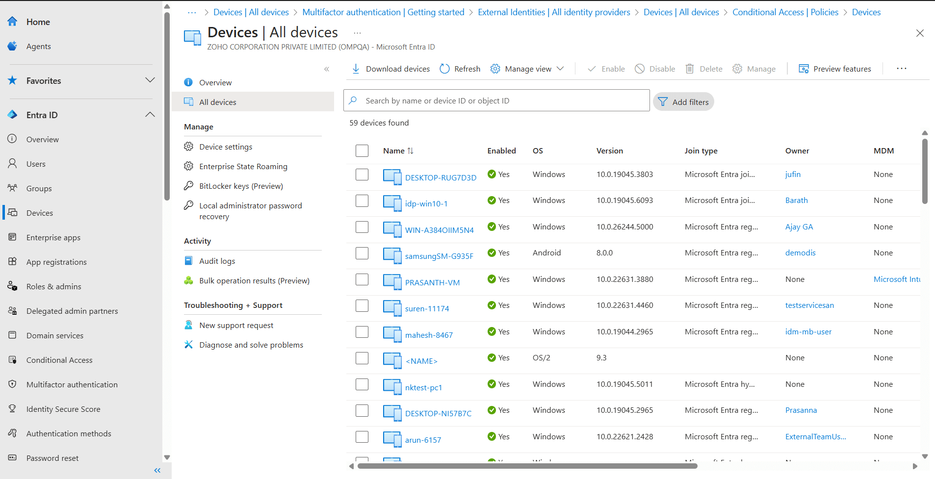 A comprehensive report showing how to get all devices in the Entra admin center