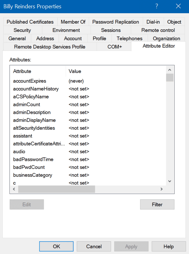 Updating user attributes in AD using ADUC.