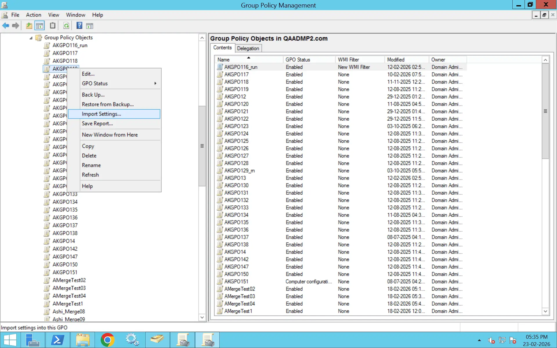A comprehensive image showing how to import GPO settings into an existing GPO