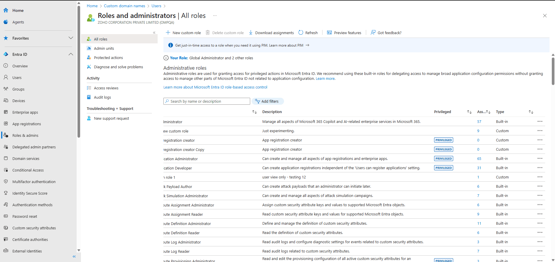 A comprehensive list of all directory roles in the Microsoft Entra admin center.