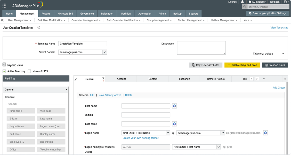 Template-based user management