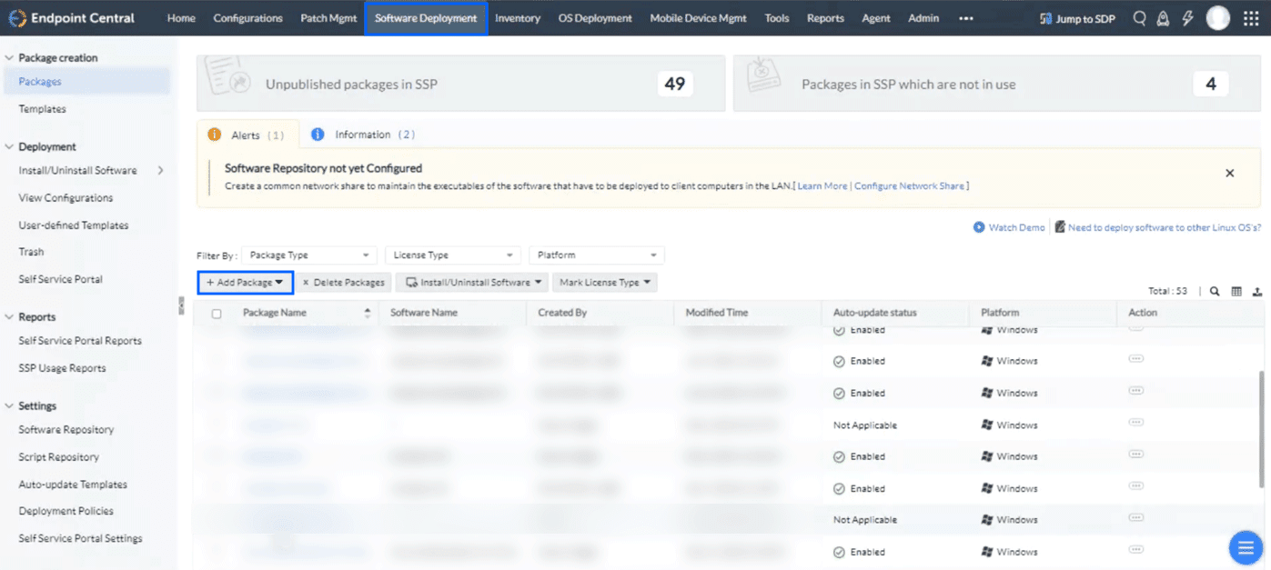 APM Insight .NET agent bulk installation using ManageEngine Endpoint Central: Adding the package