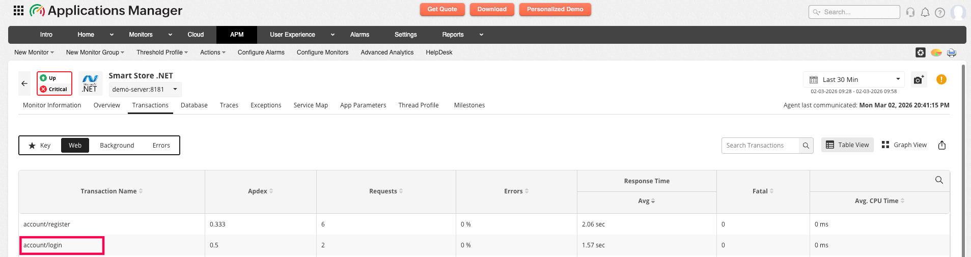 APM Insight .NET agent Customize transaction names via .NET agent API: Before renaming