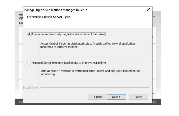Applications Manager Enterprise Edition Installation: Installing Central server in Windows