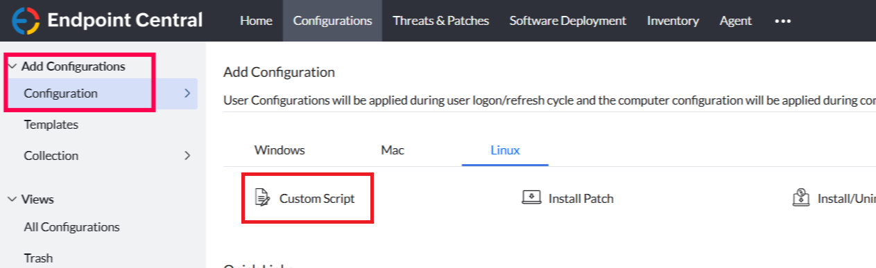 bulk-install-fso-linux-agent-endpoint-central_configuration End Point Central -> Add Configuration -> Linux -> Custom Script