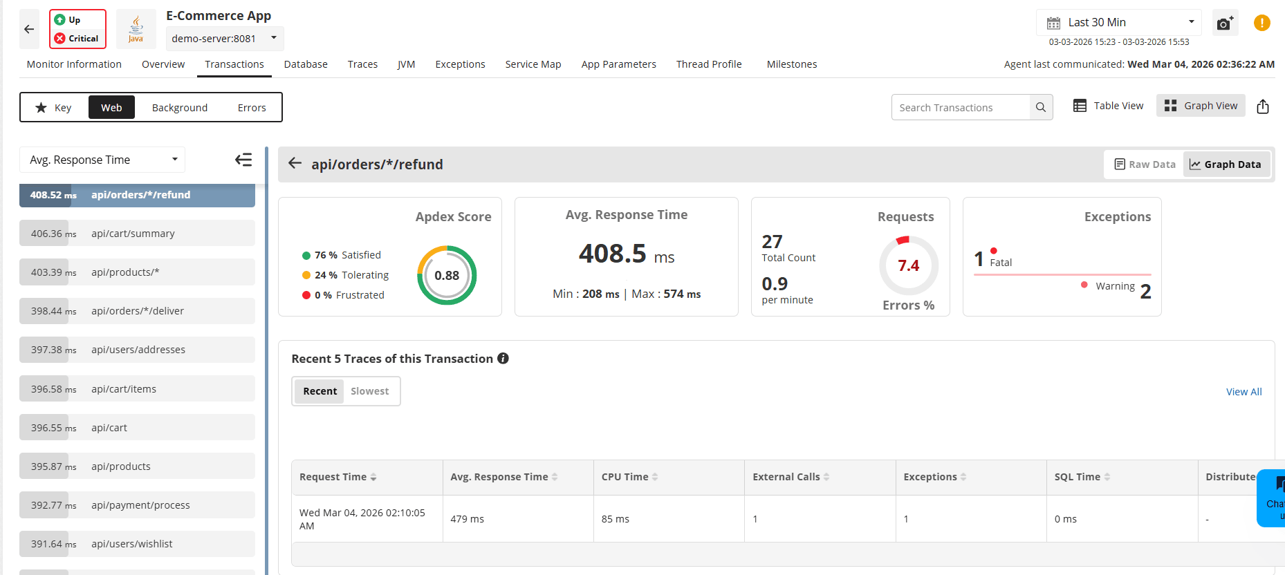 Getting started with APM Insight: Transactions