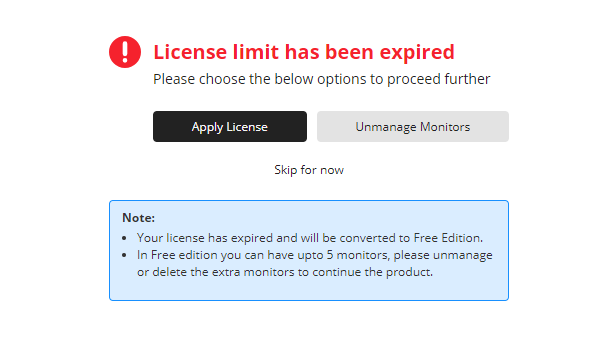 Applications Manager Licensing Evaluation extension: License expired notification