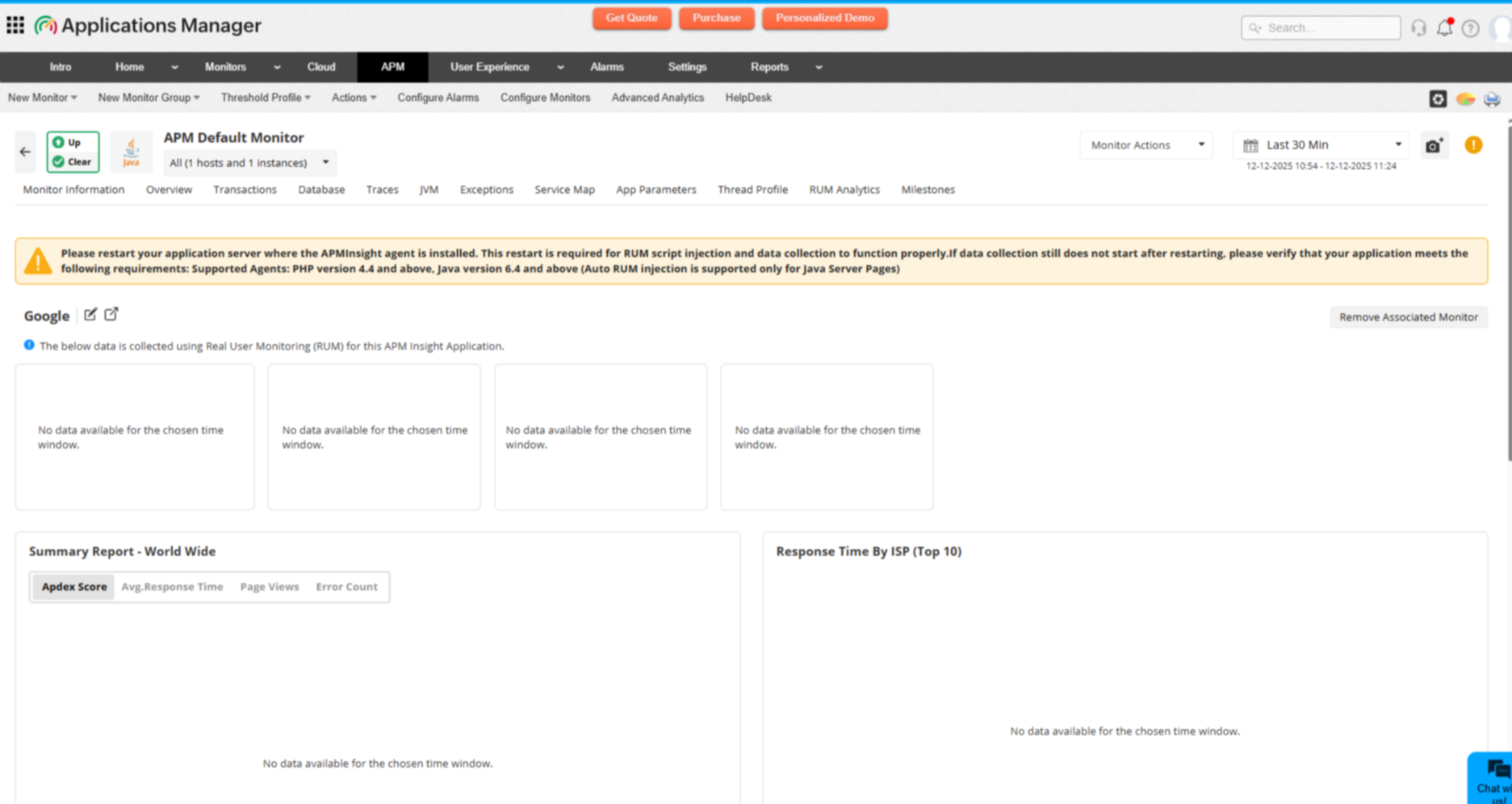 Applications Manager APM Insight Auto RUM Injection