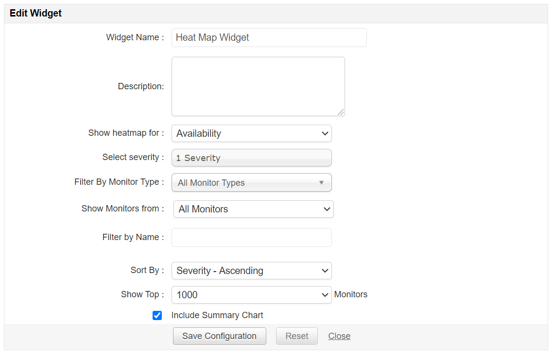 Custom Dashboard Heat Map Widget Menu - ManageEngine Applications Manager