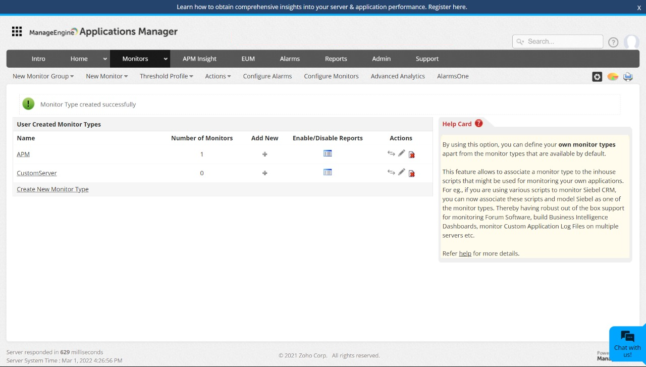 Dashboard de monitoreo de aplicaciones pesonalizadas de Applications Manager