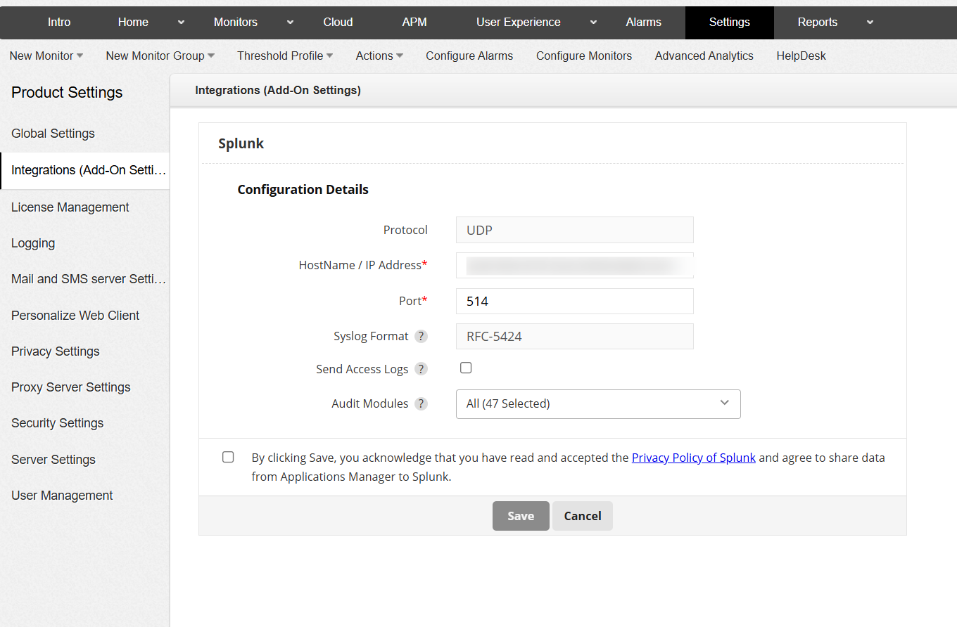 SPLUNK Integration - ManageEngine Applications Manager