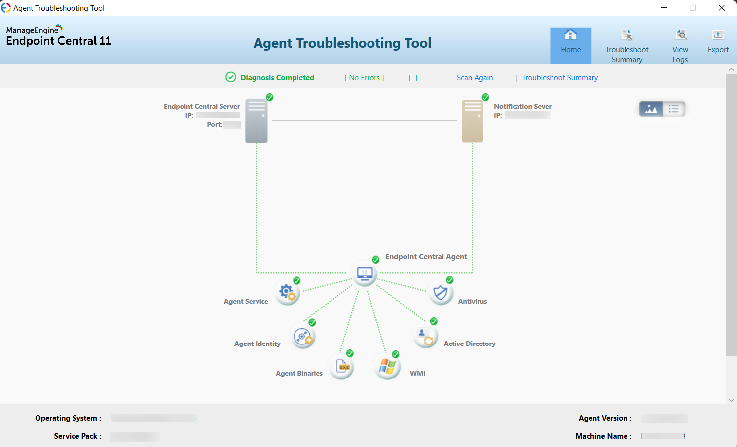 Agent Troubleshooting tool powered by Endpoint Central