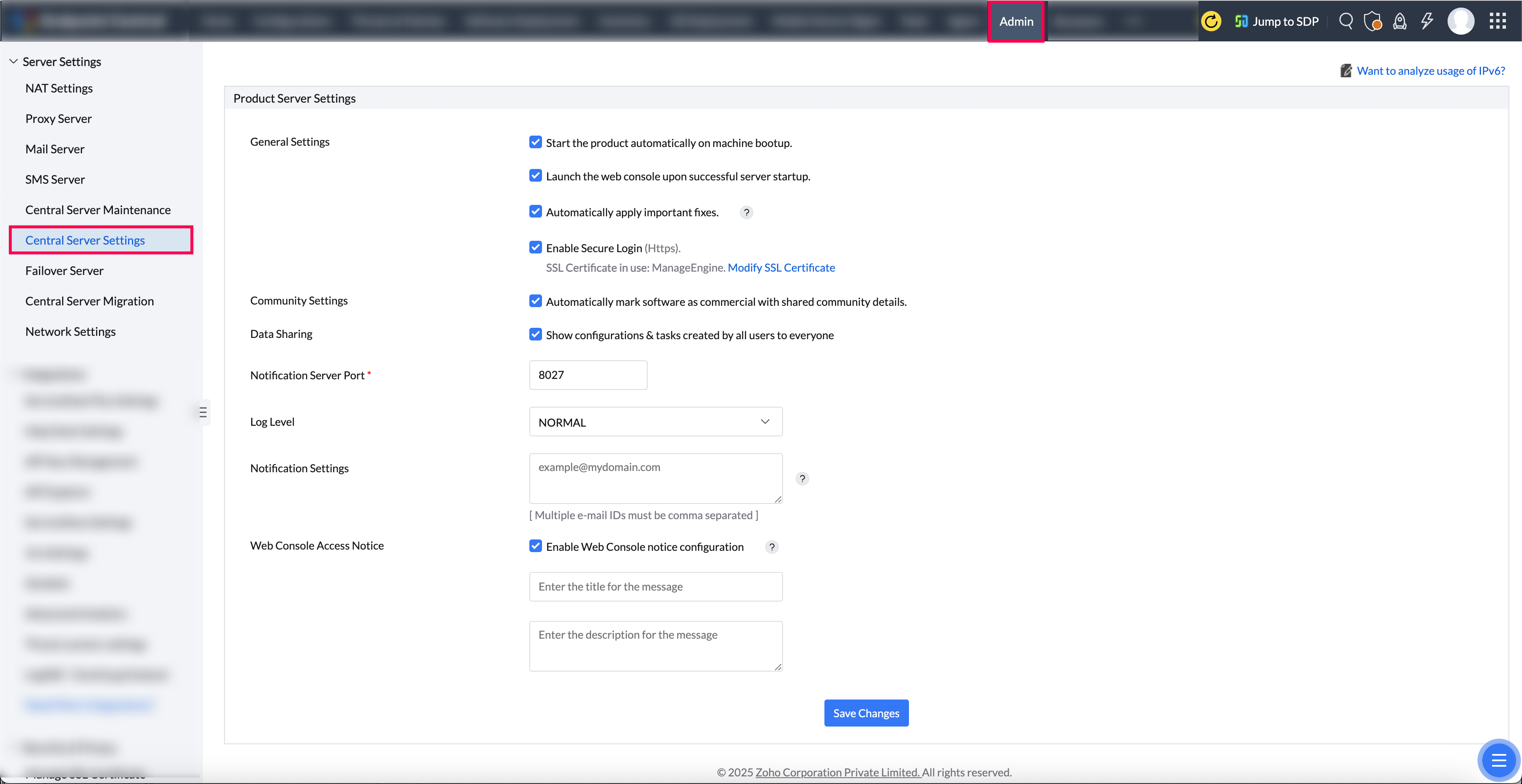 Endpoint Central server settings | ManageEngine Endpoint Central
