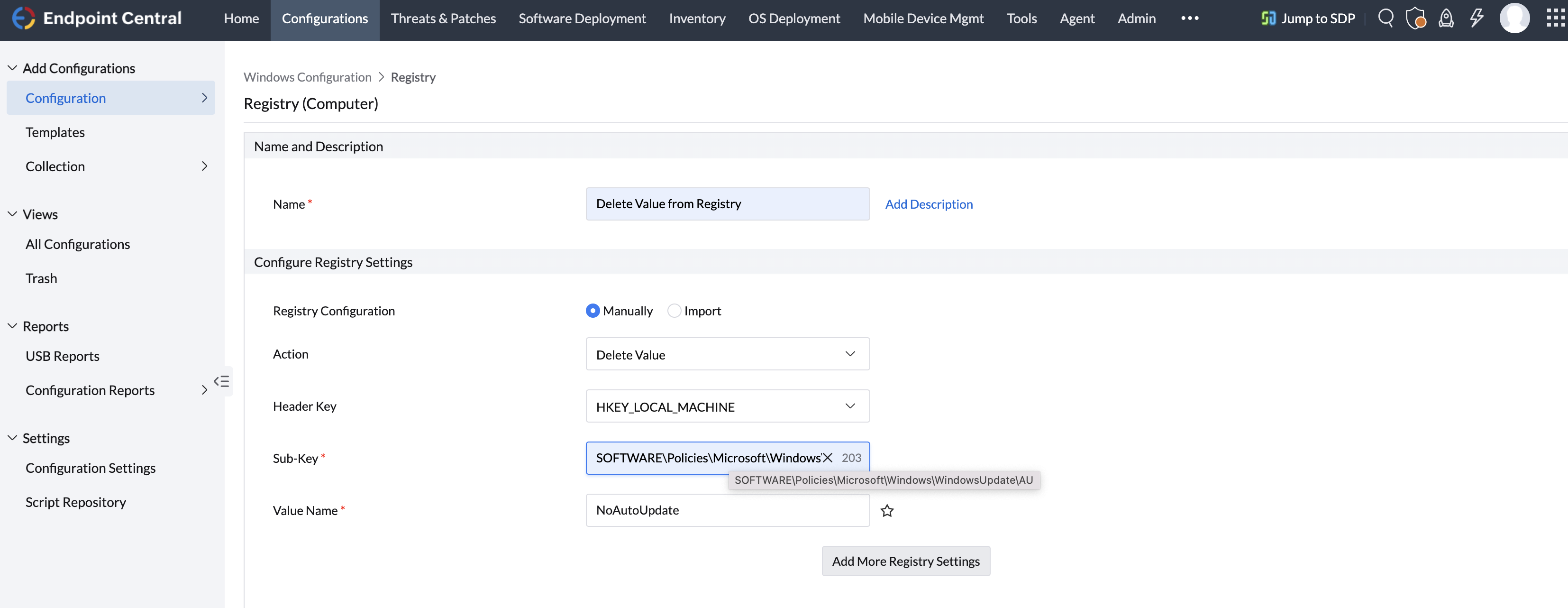 Configure Registry Settings | Computer Configuration | ManageEngine ...